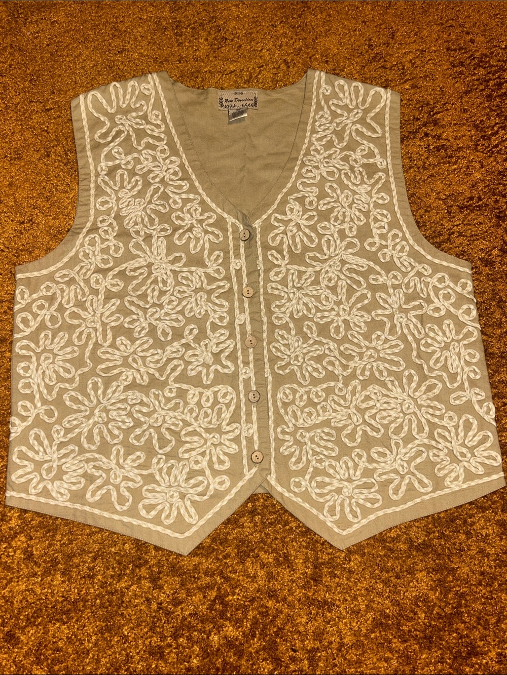 new directions Beige Vest with beige Floral Appliqué
